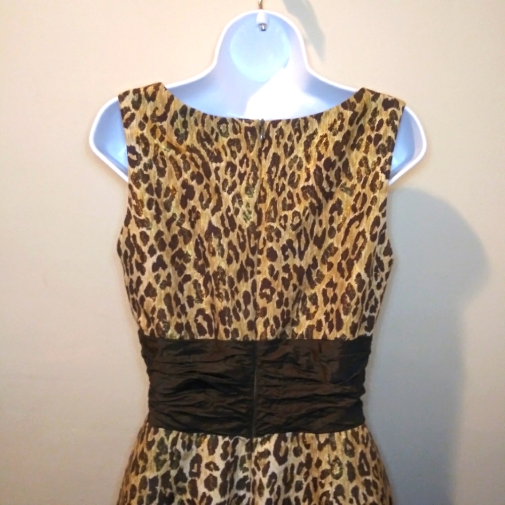 Vintage 90's Nicole Bakti Sexy Leopard Print Silk Brocade Cocktail Dress - Picture 6 of 12